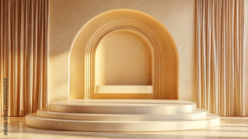 Poster 3d rendering of a luxurious podium display for product promotion and sales