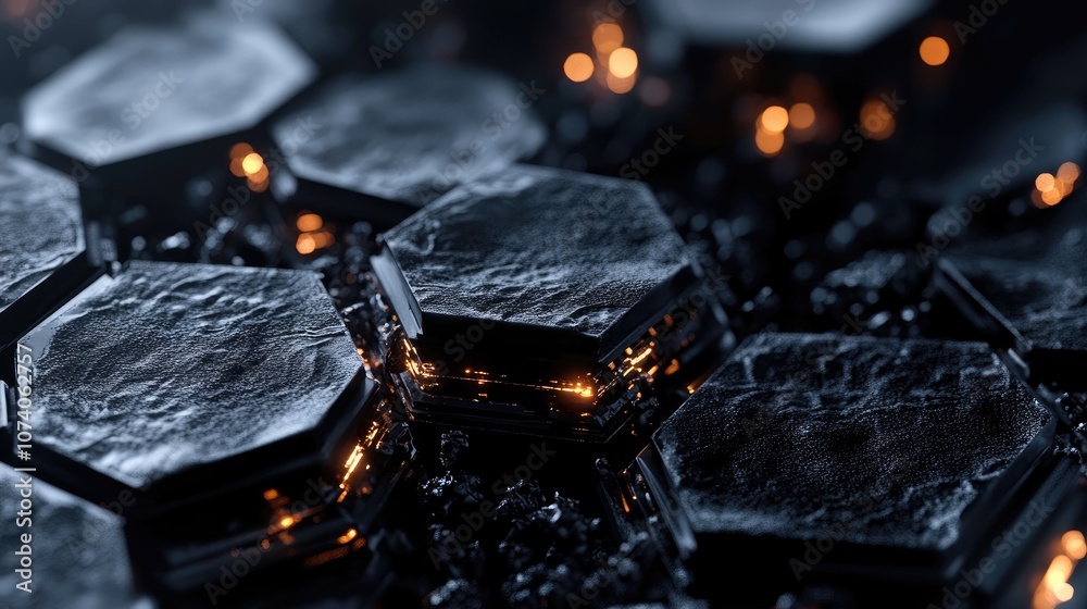 Fototapete futuristic hexagonal black abstract display 3d rendering
