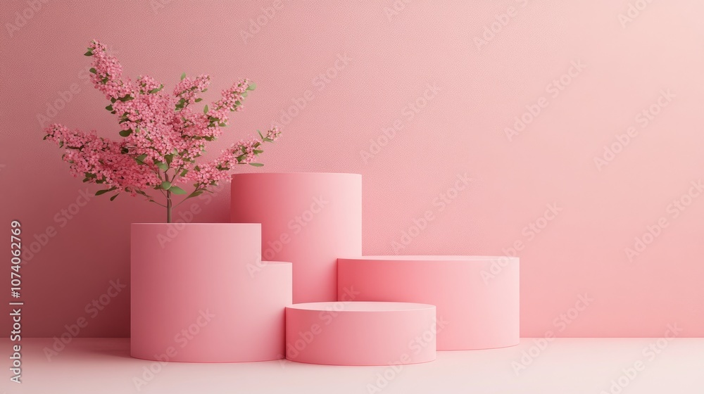 Poster elegant pink geometric shape composition in a minimalistic style 3d rendering adorable aesthetic
