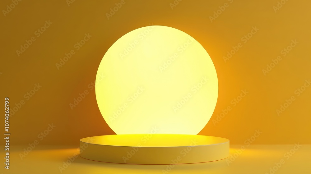 Poster Yellow circular podium with a circular base set against a backdrop Ideal for product showcasing or presentation 3D rendering