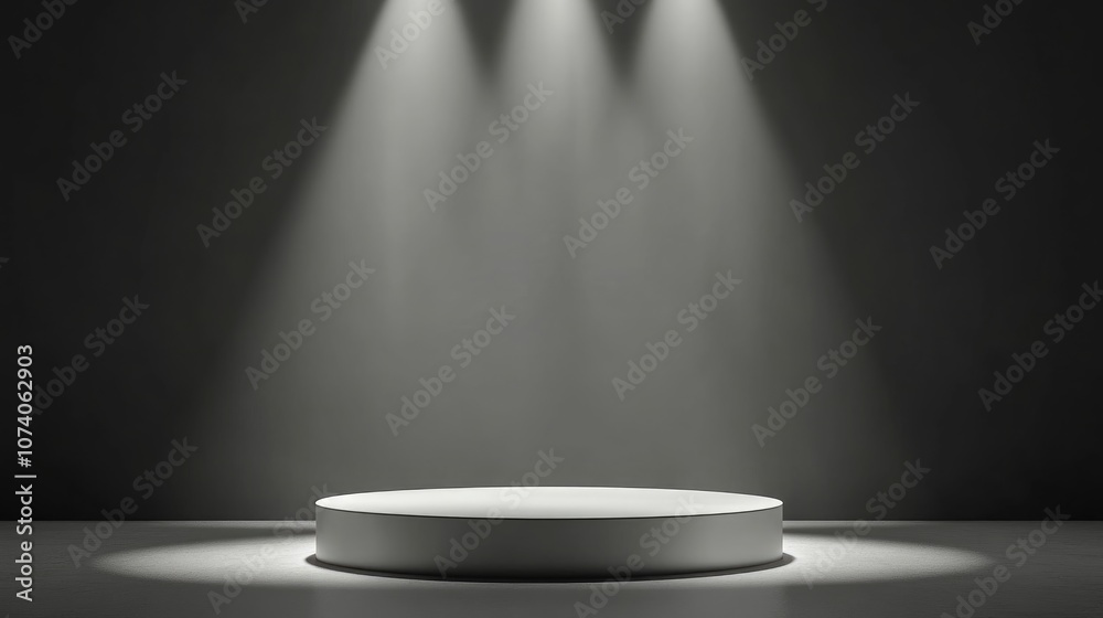 Poster minimalist white pedestal or podium in grayscale blank stage designed for product presentation 3d re