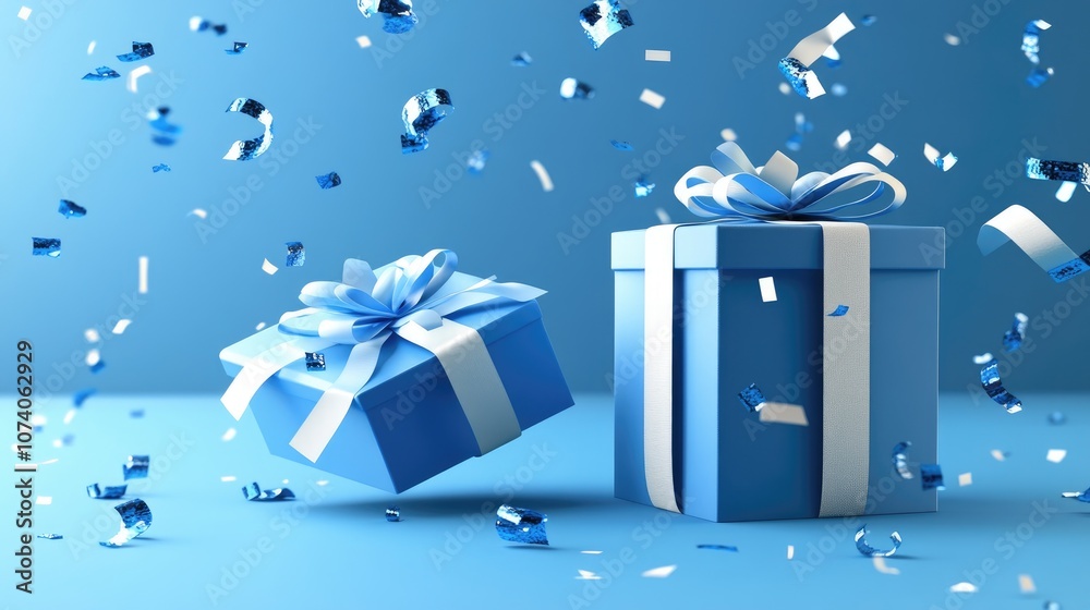 Aufkleber 3d blue gift boxes both open and closed adorned with pastel ribbon bows set against a blue backdrop 