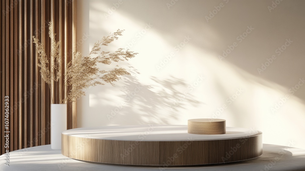 Poster minimalist modern podium for product display showcase 3d rendering