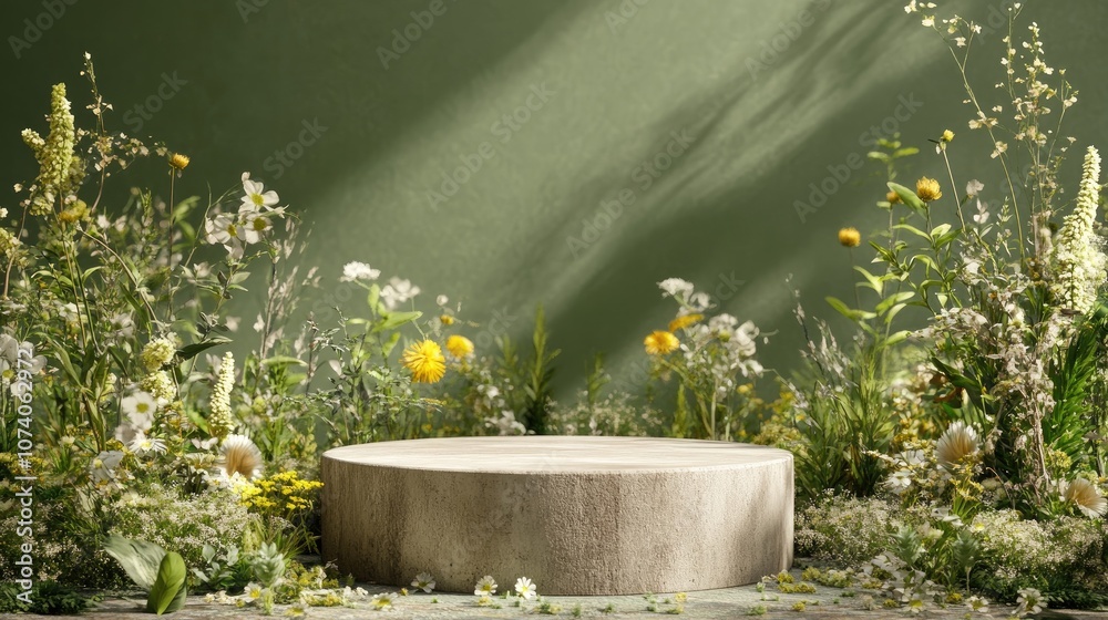 Aufkleber 3d illustration of a nature themed empty podium mockup for product presentation