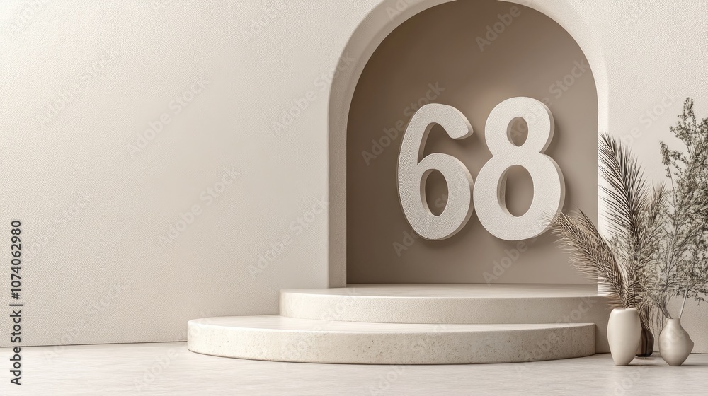 Aufkleber Podium setup for mock up presentation in minimalist style featuring the number 68 complemented by ample copy space 3D rendered abstract background design