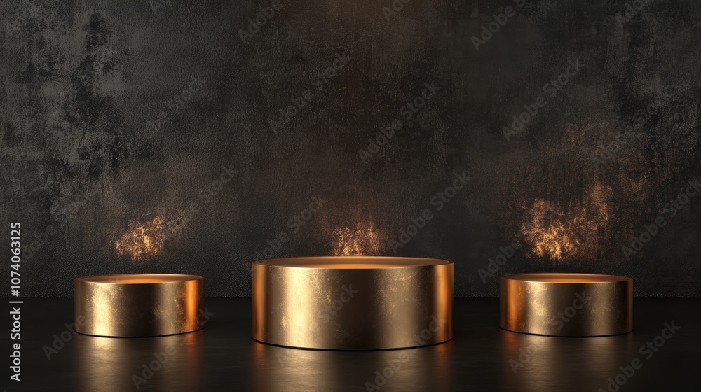 Poster elegant golden podium on a dark background luxury blank product display 3d rendering