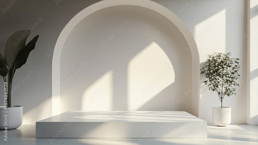 Aufkleber Elegant shiny podium for mockup presentation in minimalist style with ample copy space 3D render abstract background design