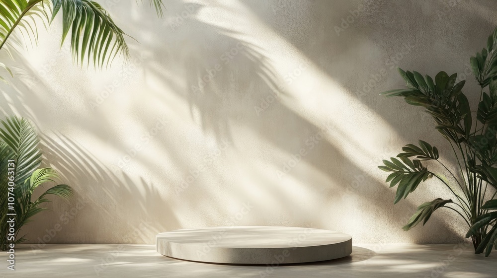 Poster Subtle botanical backdrop with wall shadows ideal for framing covers cards and postcards Display podium and stand against a soft architectural background for premium products 3D rendering