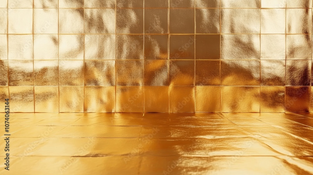 Poster gold foil background featuring light reflections textured golden wall 3d rendering of a luxurious sh