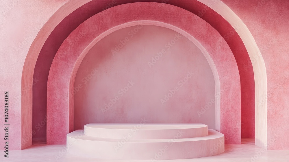 Leinwandbilder minimalist abstract pink backdrop featuring an empty podium and pastel hues designed for modern stag