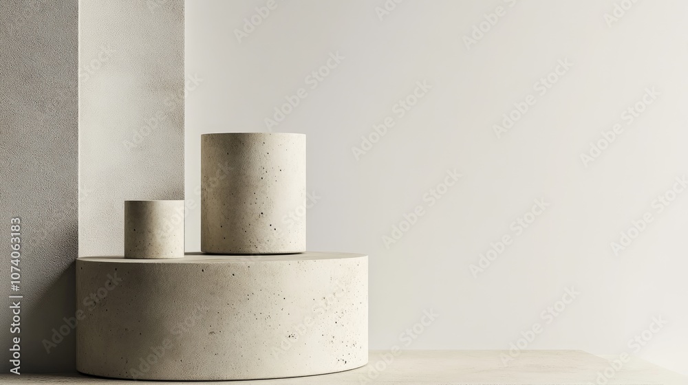 Poster 3d rendered illustration featuring a geometric concrete cylinder pedestal for showcasing cosmetic pr