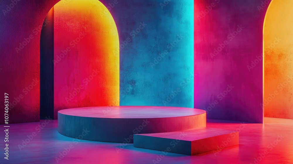Aufkleber geometric shape background in a minimalist studio environment featuring a podium display or showcase
