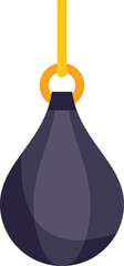 Simple vector illustration of a black punching bag hanging on a yellow rope, isolated on white background