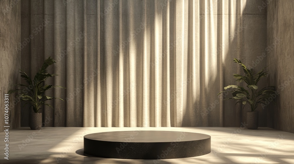 Poster minimalistic 3d rendering featuring a podium and abstract backdrop clean commercial scene ideal for 