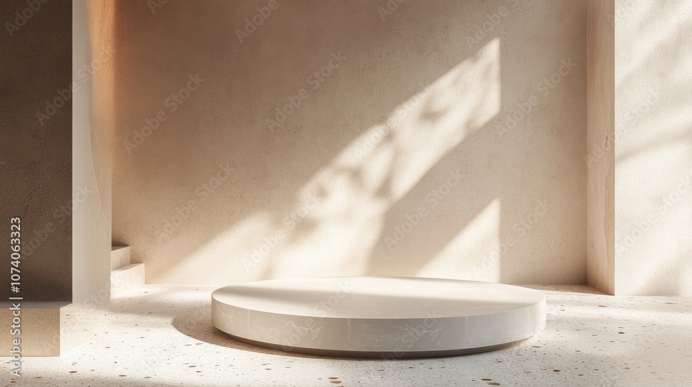 Fototapete 3D rendering of a pedestal and showcase in an abstract minimal style featuring a blank space and a clean simple design suitable for a minimalist mockup