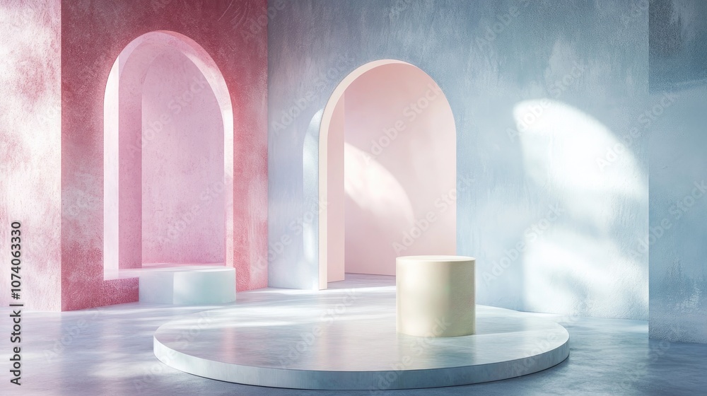 Poster abstract minimalistic scene featuring a pastel color design suitable for cosmetic or product display