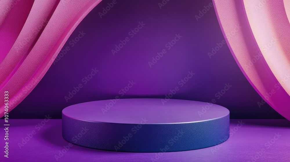 Aufkleber Glossy purple and pink podium with an abstract geometric background Circular platform designed for showcasing cosmetic products featuring a minimalist mock up scene and conceptual template 3D rend