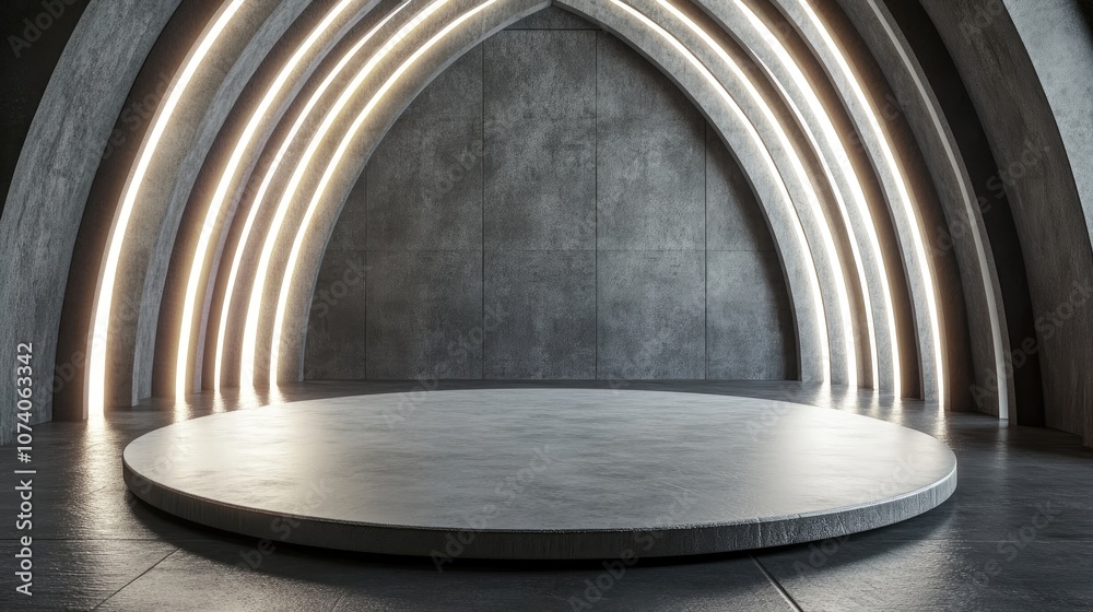 Fototapete 3D rendering of a circular platform in a vacant space Digital computer graphic