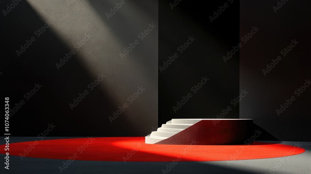 Aufkleber abstract podium displaying a mockup for an exhibition on stage featuring a red carpet 3d illustratio
