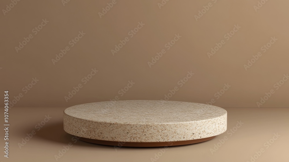 Aufkleber circular podium stand pedestal or platform in beige and brown hues designed for product presentation