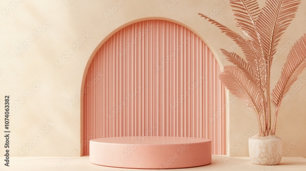 Poster 3d pink coral cylinder podium in a minimal studio corner background abstract geometric shape illustr