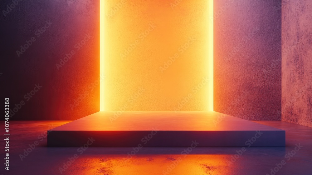 Aufkleber 3d rendering of a blank background scene with concentrated texture lighting and orange neon illumina