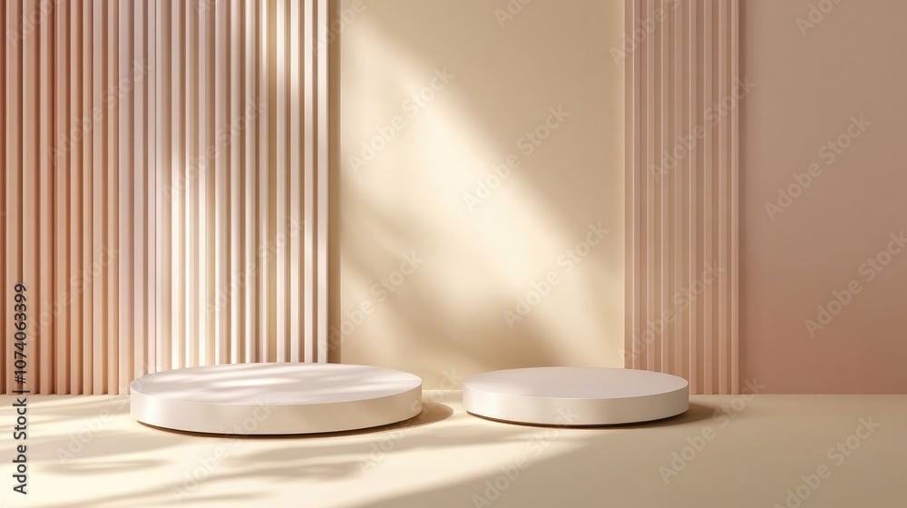 Aufkleber 3D empty podium set against a minimalist abstract background featuring platforms for showcasing cosmetic products 3D illustration of two pedestals for creative display