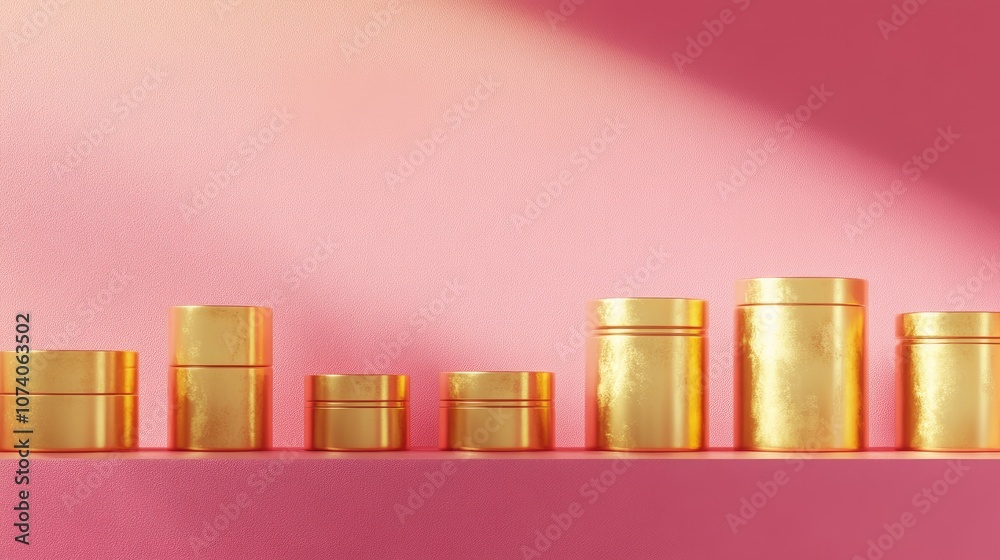 Poster gold colored product display against a pink background 3d rendering
