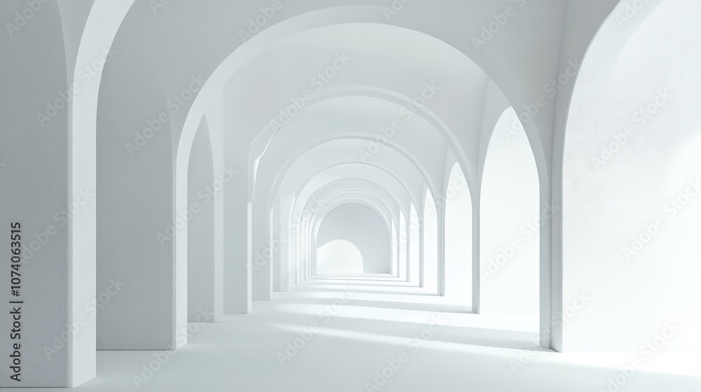 Poster abstract architectural background featuring a white arched interior in 3d render