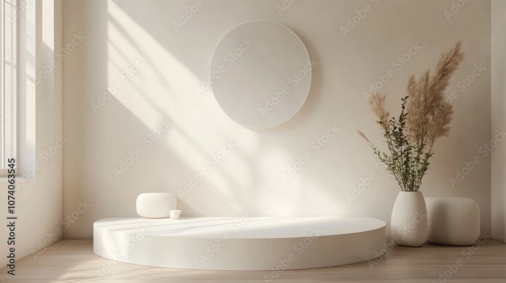 Poster Minimalist 3D render of a white design for a product display podium