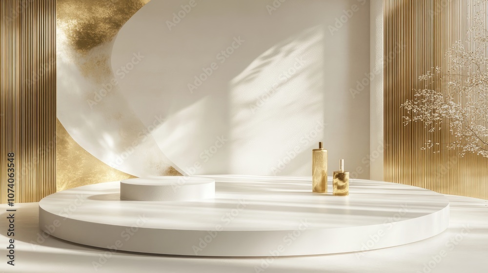 Aufkleber white circular platform featuring gold text against a white backdrop product display