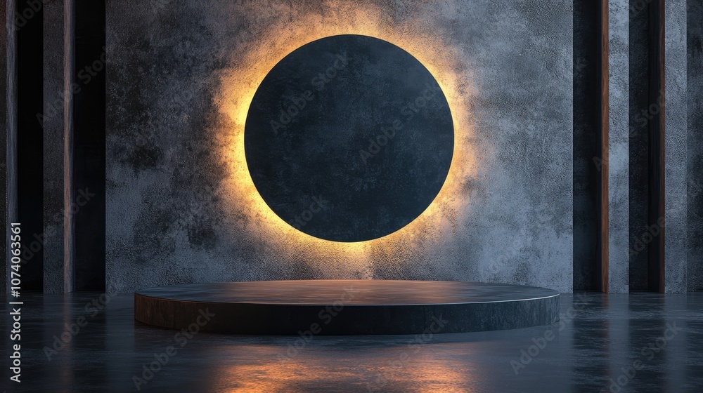 Poster abstract background featuring a podium and wall scene created through 3d illustration and rendering 