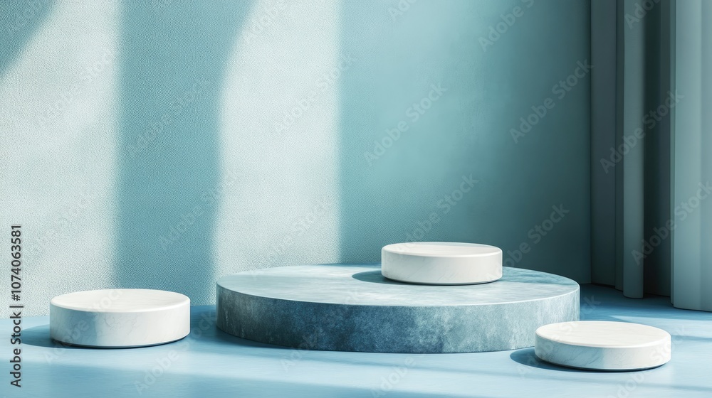Poster Geometric shape podium on a blue background for product display 3D rendering Minimalist design