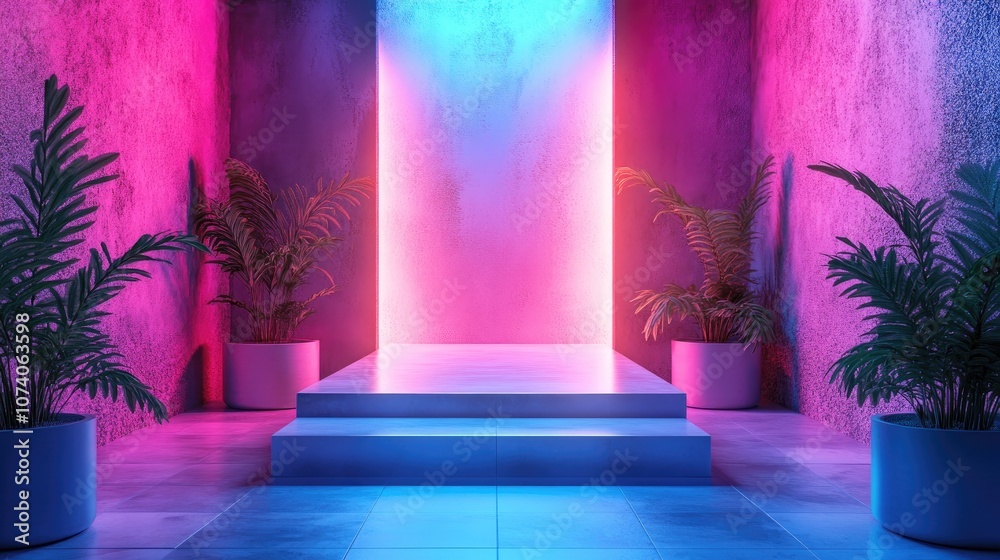 Poster 3D rendering of an abstract square backdrop featuring a conceptual display scene for showcasing products or sales
