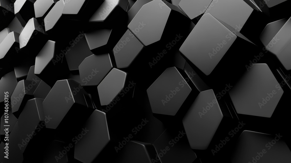 Fototapete futuristic hexagonal black abstract display 3d rendering