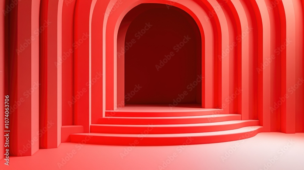 Poster 3d rendered background featuring a striking red studio podium designed for promotional product displ