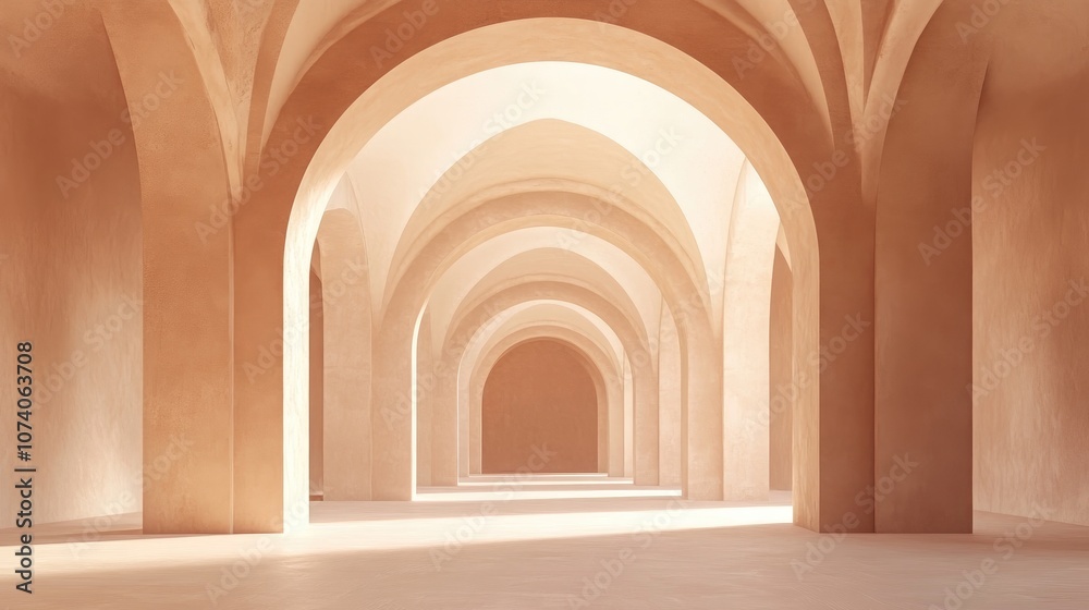 Poster abstract architectural background featuring an arched interior in a 3d rendering