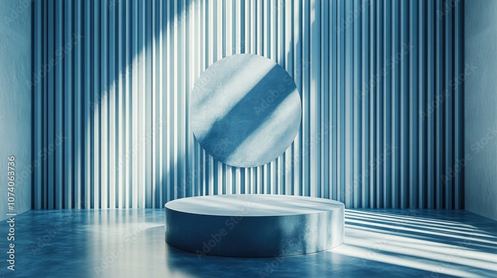 Poster Blue abstract geometric background featuring a podium in a contemporary style 3D rendering