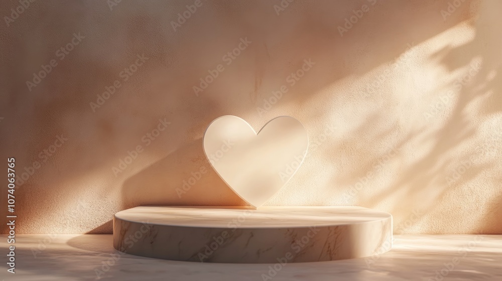 Aufkleber Abstract minimalistic background for product showcase featuring a heart shaped podium 3D rendering of a blank display for showcasing products