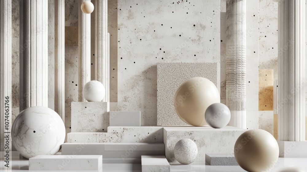 Poster Industrial product display with abstract shapes in 3D rendering