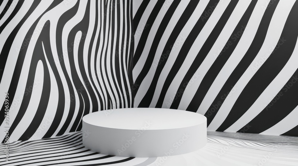 Poster 3D rendering of an abstract black and white background featuring a podium