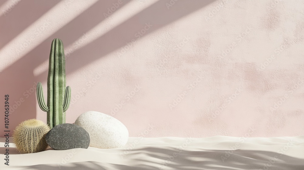 Aufkleber abstract architectural design displayed against a pastel backdrop featuring shadows stones beach san