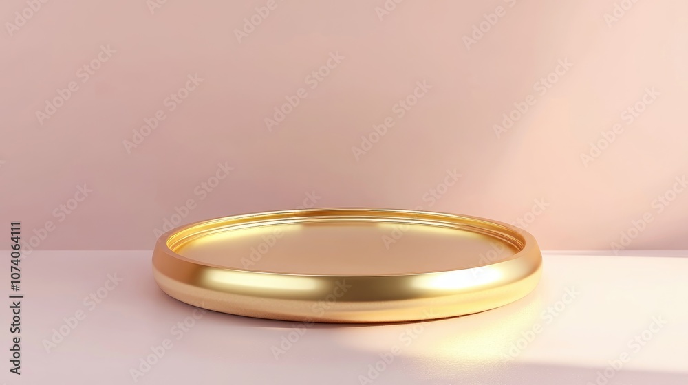 Poster 3d circular podium or pedestal featuring gold rings blank studio environment minimalistic product ba