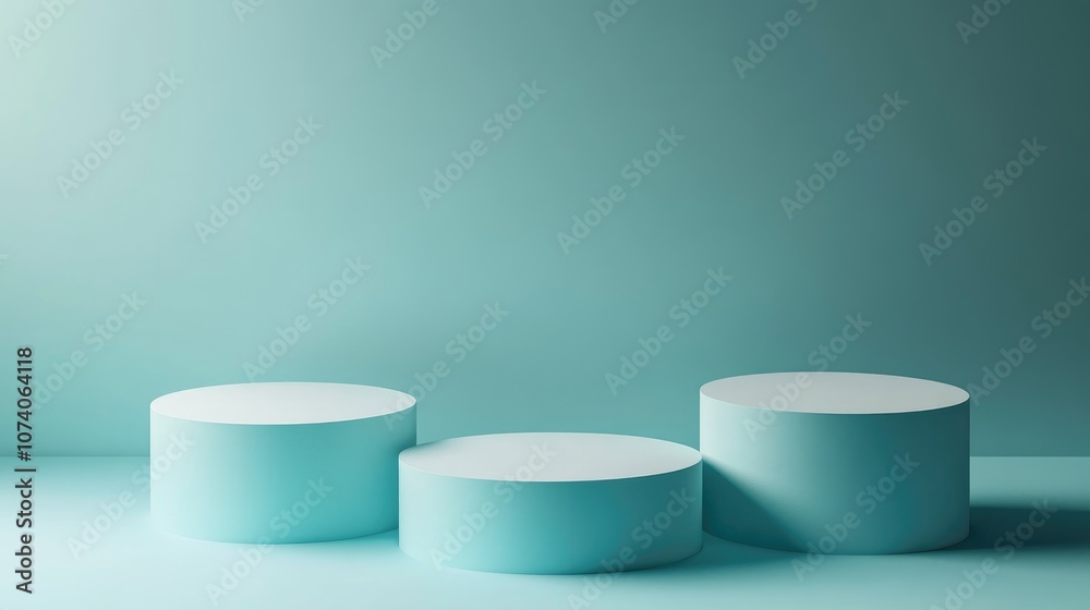 Poster Empty cylindrical podium on a simple background Abstract minimal setting featuring geometric shapes Design suitable for product display 3D rendering