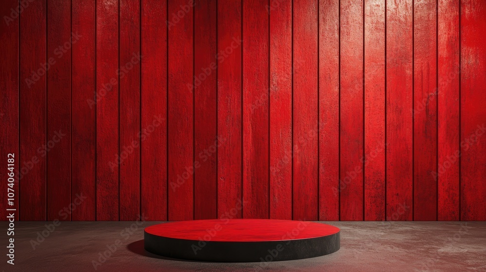 Aufkleber cherry red wall backdrop featuring a podium minimalistic design 3d rendering
