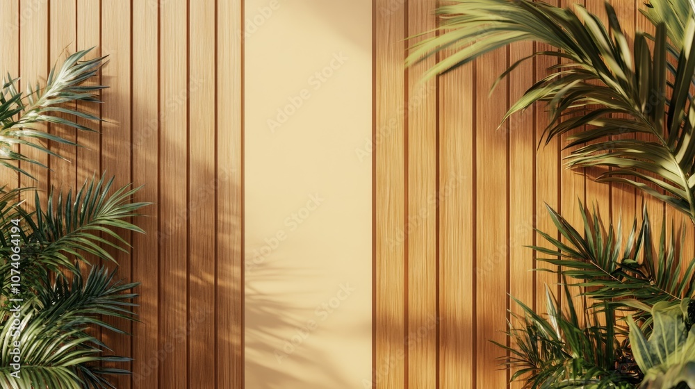 Poster Natural duotone backdrop featuring wood texture for showcasing products Minimalist spring and summer theme Flat lay perspective 3D rendering