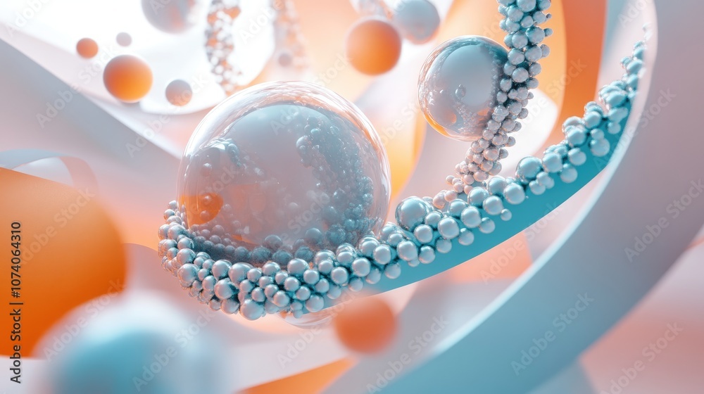 Leinwandbilder abstract geometric installation featuring spheres on a helix accompanied by a digital graphic backgr