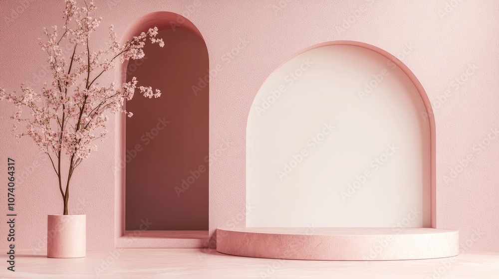 Poster 3D render of a background featuring a pedestal and a showcase showcasing an abstract minimal concept with a blank space and a clean simple design ideal for a minimalist mockup
