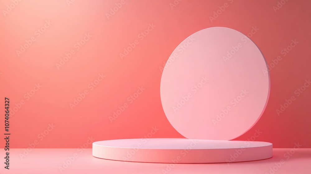 Poster 3D abstract rendering of a pink platform designed for product display featuring an empty podium suitable for an awards ceremony intended for showcasing and promoting various products against a pas
