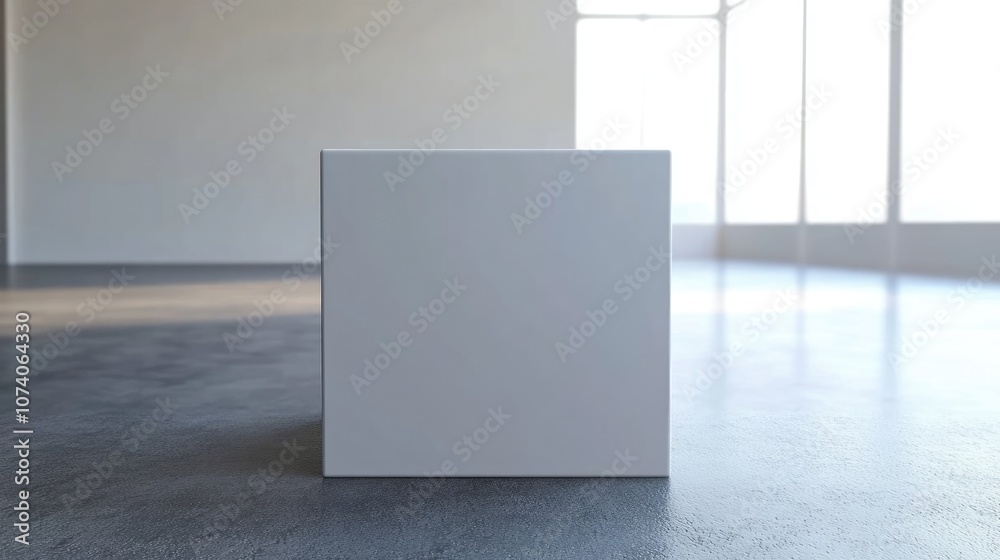 Poster blank white cube display in 3d render
